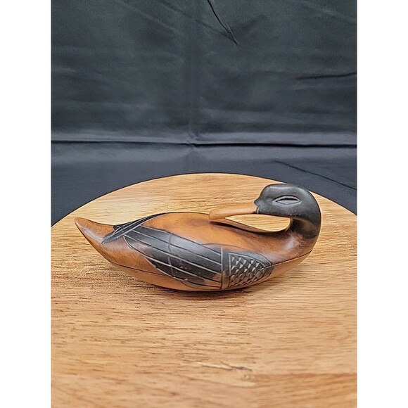 Vintage Wood Duck Decoy Trinket Box Hand Carved 6x2.5 - Picture 1 of 5